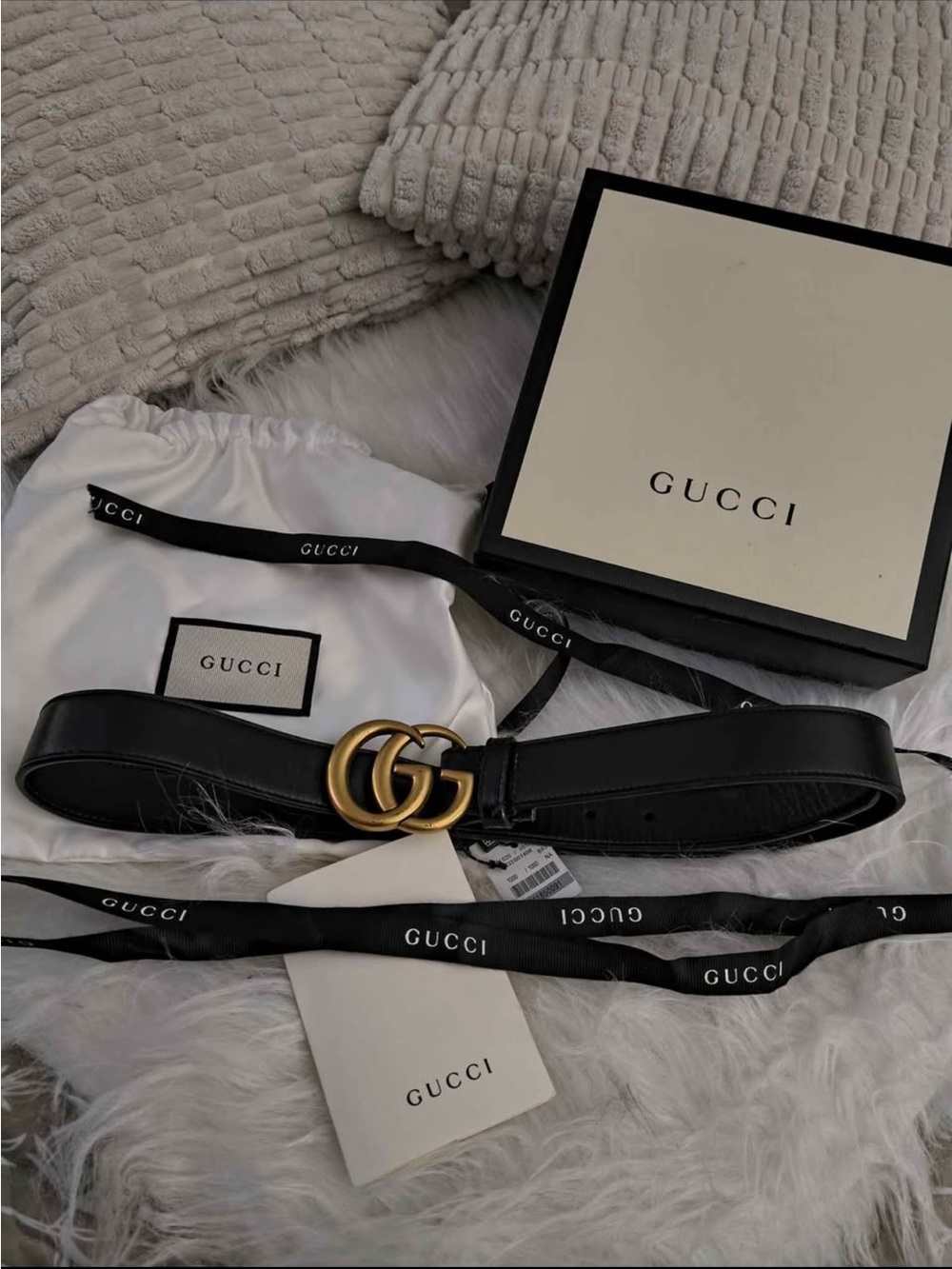 Gucci Black Leather Belt with Gold Double G Buckle